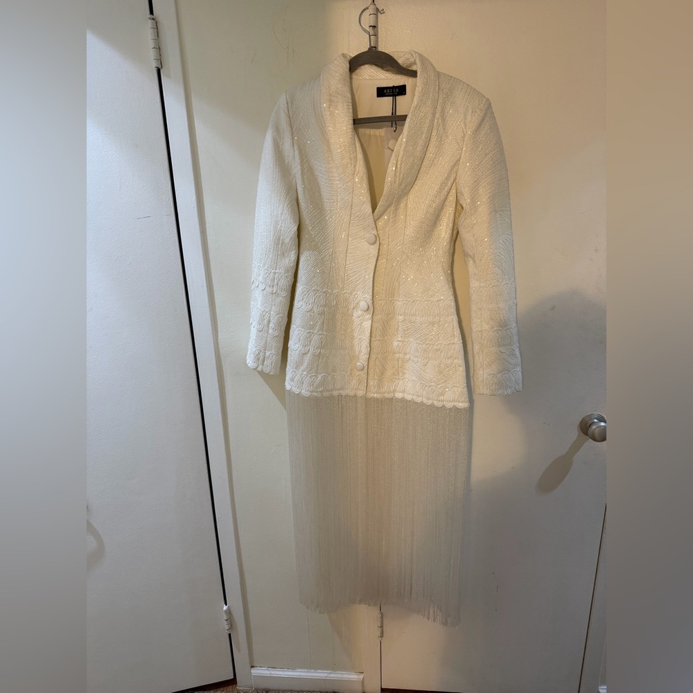 Embroidered Midi Fringe Blazer Dress